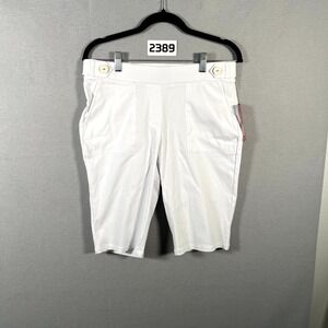 89th & Madison Chino Shorts Womens Medium White Rayon Stretch Flat Front Casual